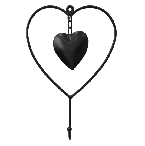 Decoratiuni de perete - WALL DECOR HM7563 BLACK METAL HEART WITH HOOK 18.4x4.4x26.7 cm.