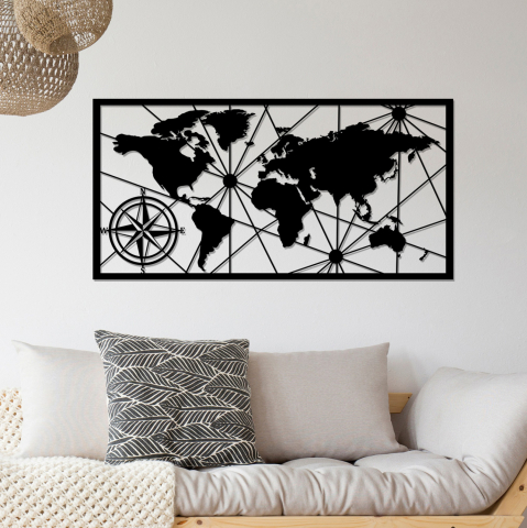 Decoratiuni de perete - WALL DECORATION 100% METAL BLACK WORLD MAP 120Χ1,5Χ60 HM7335