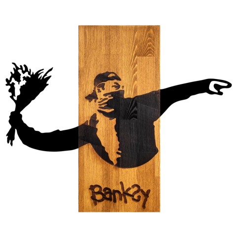 Decoratiuni de perete - WALL DECORATION BANKSY HM4757-METAL IN BLACK-WOOD 69x3(thickness)x58Hcm.