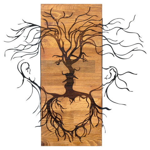 Decoratiuni de perete - WALL DECORATION FACES HM4807-METAL IN BLACK-WOOD 60x3(thickness)x57.5Hcm.