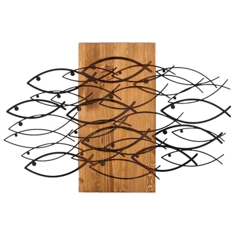 Decoratiuni de perete - WALL DECORATION FISH HM4811-METAL IN BLACK-WOOD 87x3(thickness)x58Hcm.