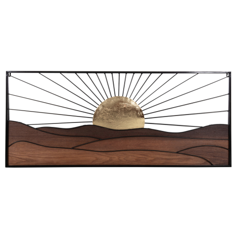 Decoratiuni de perete - WALL DECORATION HM4219 NATURAL WOOD COLORS-BLACK METAL 117x3x50Hcm.