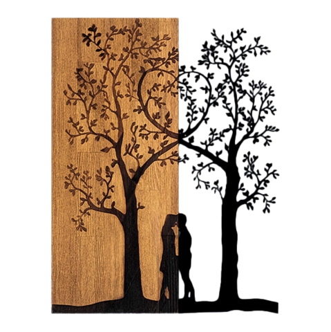 Decoratiuni de perete - WALL DECORATION HM4753-METAL IN BLACK-WOOD 45x3(thickness)x58Hcm.