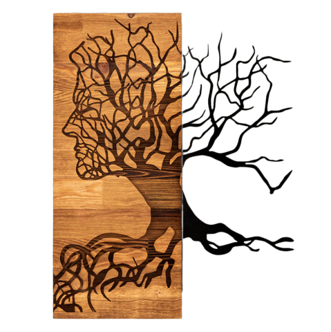 Decoratiuni de perete - WALL DECORATION HM4804-METAL IN BLACK-WOOD 45x3(thickness)x58Hcm.