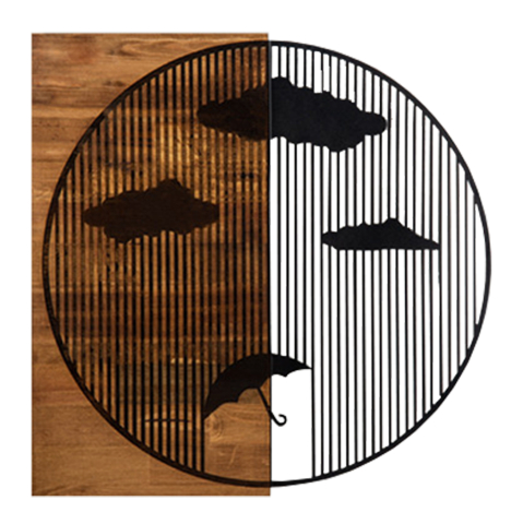 Decoratiuni de perete - WALL DECORATION HM4808-METAL IN BLACK-WOOD 58x3(thickness)x58Hcm.