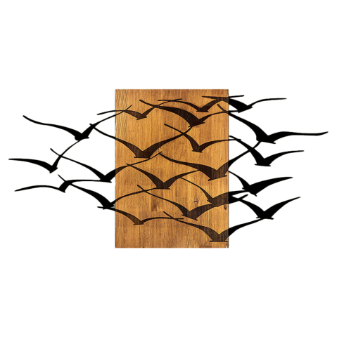 Decoratiuni de perete - WALL DECORATION LARGE BIRDS HM4749-METAL IN BLACK-WOOD 140x3(thickness)x70Hcm.