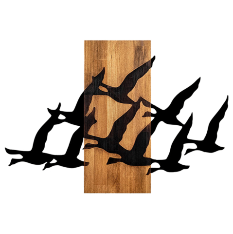 Decoratiuni de perete - WALL DECORATION LARGE BIRDS HM4759-METAL IN BLACK-WOOD 58x3(thickness)x84Hcm.