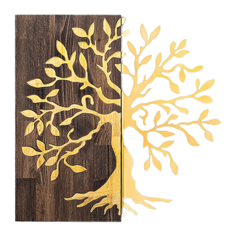Decoratiuni de perete - WALL DECORATION TREE FIGURE HM4751-METAL IN GOLD-WOOD 58x3(thickness)x58Hcm.