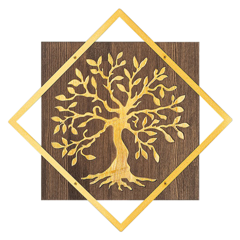 Decoratiuni de perete - WALL DECORATION TREE FIGURE HM4752-METAL IN GOLD-WOOD 54x3(thickness)x54Hcm.