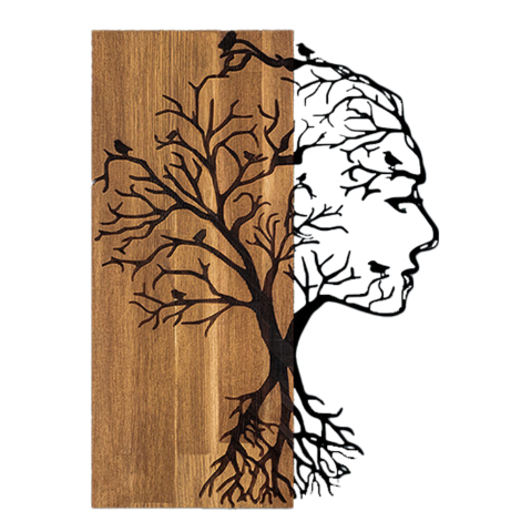 Decoratiuni de perete - WALL DECORATION WOMAN FIGURE HM4754-METAL IN BLACK-WOOD 43x3(thickness)x58Hcm.