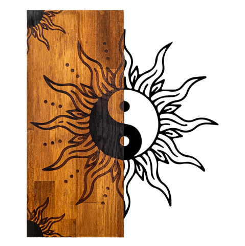Decoratiuni de perete - WALL DECORATION YIN-YANG HM4756-METAL IN BLACK-WOOD 50x3(thickness)x58Hcm.