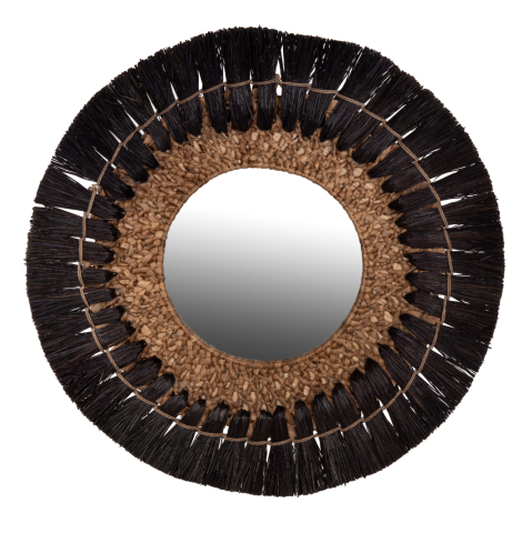 Oglinzi - WALL MIRROR ROUND HM7832 MENDONG GRASS FRAME IN BLACKandNATURAL COLOR Φ70cm.