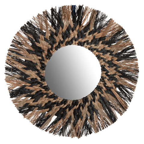 Oglinzi - WALL MIRROR ROUND HM7833 KNITTED MENDONG GRASS FRAME IN BLACKandNATURAL COLOR Φ70cm.