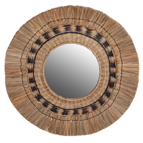 Oglinzi - WALL MIRROR ROUND HM7834 KNITTED MENDONG GRASS FRAME IN BLACKandNATURAL COLOR Φ70cm.