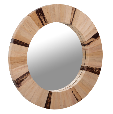Oglinzi - WALL MIRROR ROUND HM7837 DRIED PALM LEAF FIBER FRAME IN NATURAL COLOR Φ60x4cm.