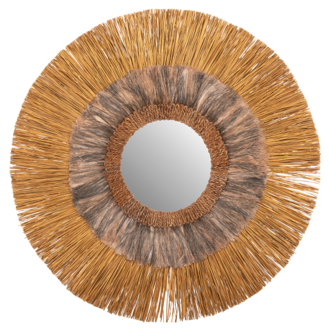 Oglinzi - WALL MIRROR ROUND MENDONG GRASS AND ABACA FIBERS IN GOLD AND BLACK WASH Φ105Hcm.HM7796
