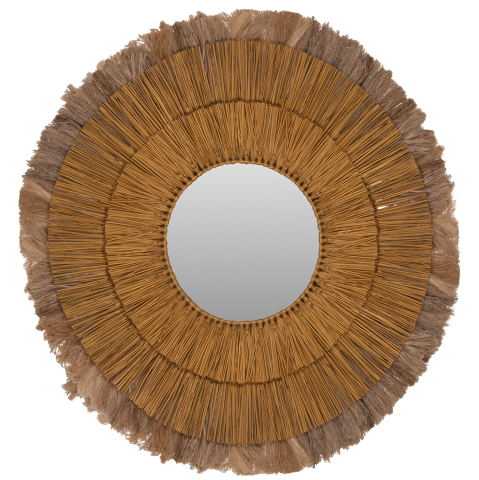Oglinzi - WALL MIRROR ROUND MENDONG GRASS AND ABACA FIBERS IN NATURALandGOLD 80x4x80Hcm.HM7797
