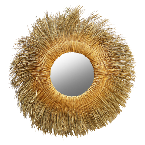 Oglinzi - WALL MIRROR ROUND PANDAN GRASS FRAME IN NATURAL-GOLD COLOR 110x5x110Hcm.HM7743