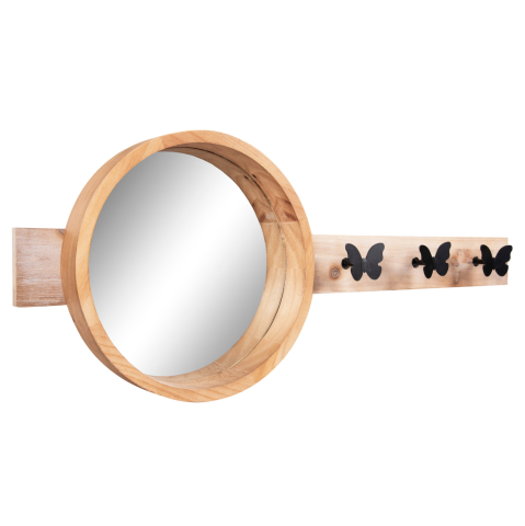 Oglinzi - WALL MIRROR ROUND SCUTTLE HM4222 FIR WOOD and MDF-BLACK METAL 80x6,5x30,5Hcm.