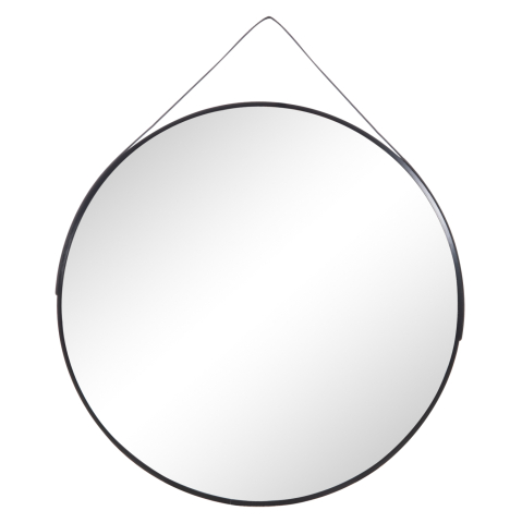 Interior - WALL MIRROR ROUND WITH HANGING STRAP HARKER HM4879 ALUMINUM FRAME IN BLACK Φ70cm