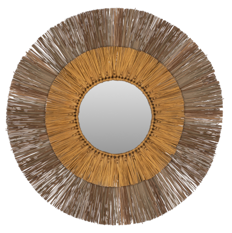 Oglinzi - WALL MIRROR ROUND WITH MENDONG GRASS FRAME IN NATURAL AND GOLD Φ70cm.HM7800