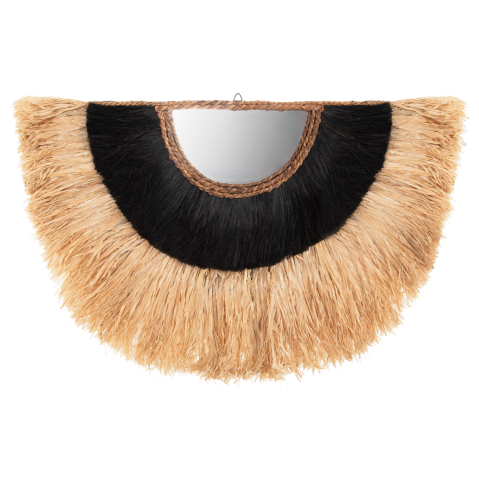 Oglinzi - WALL MIRROR SEMI-CIRCLE WITH SISAL and ABACA FIBERS IN NATURAL-BLACK COLOR 85x3x50Hcm.HM7799