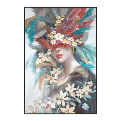 Tablouri pe panza / Canvas - WALL PAINTING ONNANOKO HM4564 BLACK PS FRAME-PRINTED CANVAS WOMAN'S FACE WITH FEATHERS 82x4,5x122Hcm.