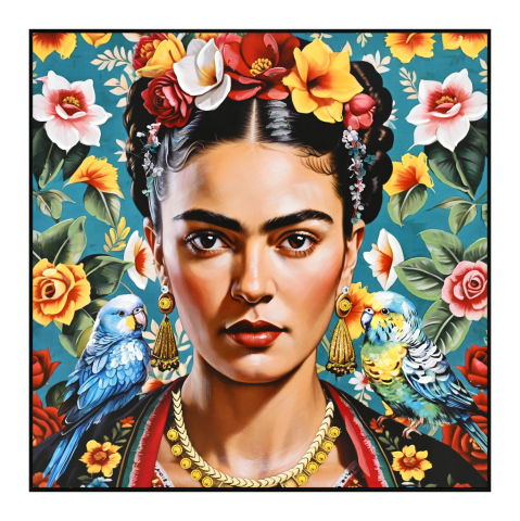 Tablouri pe panza / Canvas - WALL PAINTING PARROTS HM4567 BLACK PS FRAME-PRINTED CANVAS WOMAN FACE and PARROTS 82x4,5x82Hcm.