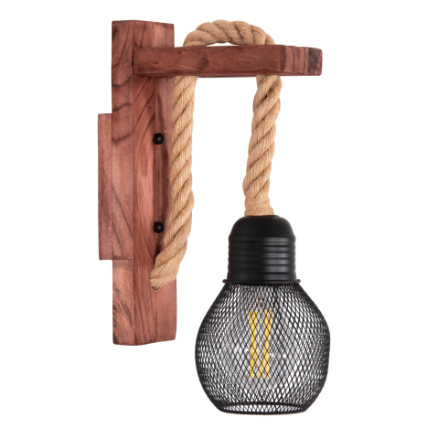 Iluminat de perete - WALL SCONCE BARN2 HM4480 WOODEN BASE-HEMP ROPE-METAL 12x19.5x29Hcm.