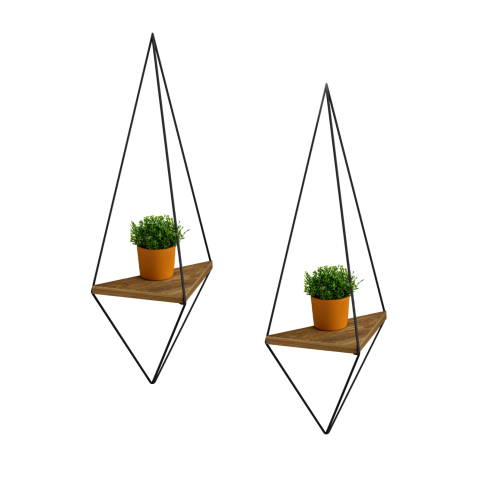 Rafturi de perete - WALL SHELF 2PCS SET CANNARD HM8925.11 MELAMINE IN NATURAL-BLACK METAL 23x15x60Hcm.