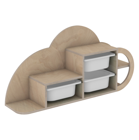 Camera copiilor - WALL SHELF COBB HM18227.03 BIRCH WOOD IN NATURAL-WHITE P.E. DRAWERS 98x22,5x48,5Hcm.