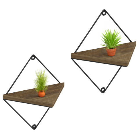 Rafturi de perete - WALL SHELVES 2PCS SET EVERLEIGH HM8951.11 BLACK METAL-MELAMINE IN NATURAL 22x13x30Hcm.