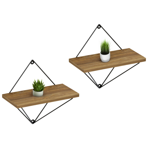 Rafturi de perete - WALL SHELVES 2PCS SET ZANNARD HM8929.11 BLACK METAL-MELAMINE IN NATURAL 30x14x30Hcm.