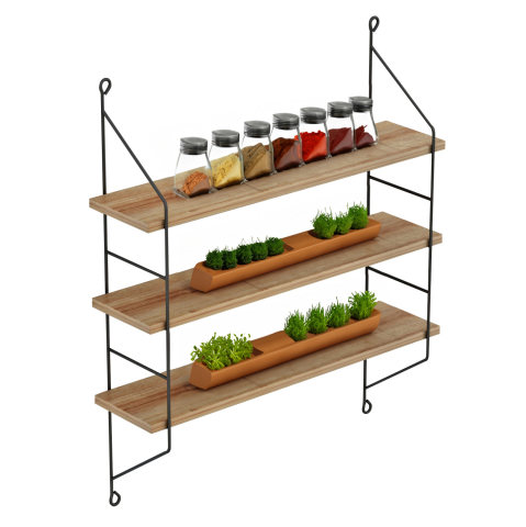 Rafturi de perete - WALL SHELVES ACHALA HM9185.11 MELAMINE IN NATURAL OAK 60x15x68Hcm.