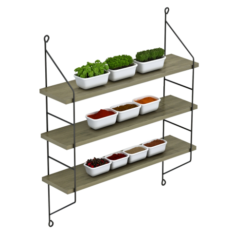 Rafturi de perete - WALL SHELVES ACHALA HM9185.12 MELAMINE IN OLIVE GREY 60x15x68Hcm.