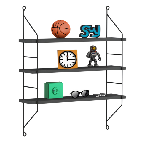 Rafturi de perete - WALL SHELVES ACHALA HM9185.20 MELAMINE IN DARK GREY 60x15x68Hcm.
