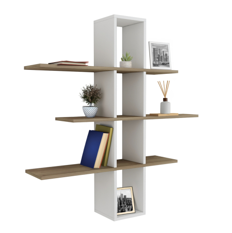 Rafturi de perete - WALL SHELVES DOMINIC HM8976.11 MELAMINE IN NATURAL-WHITE 96x19,5x101Hcm.