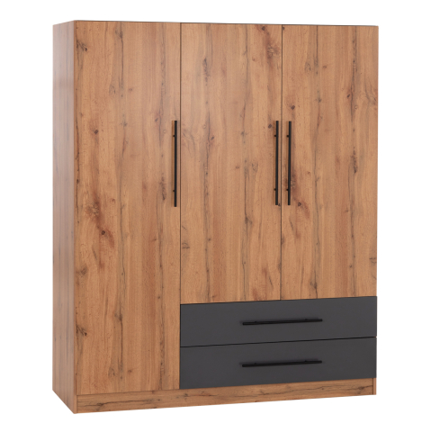 Interior - WARDROBE 3-LEAF WITH 2 DRAWERS CARYS HM746.12 MELAMINE IN NATURAL/GREY 150x55.5x160Hcm