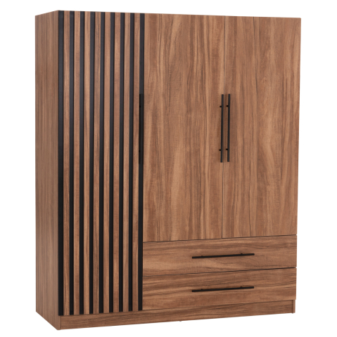 Interior - WARDROBE 3-LEAF WITH 2 DRAWERS HARRY HM18390.01 MELAMINE IN NATURAL WOOD and BLACK 150x55x180Hcm