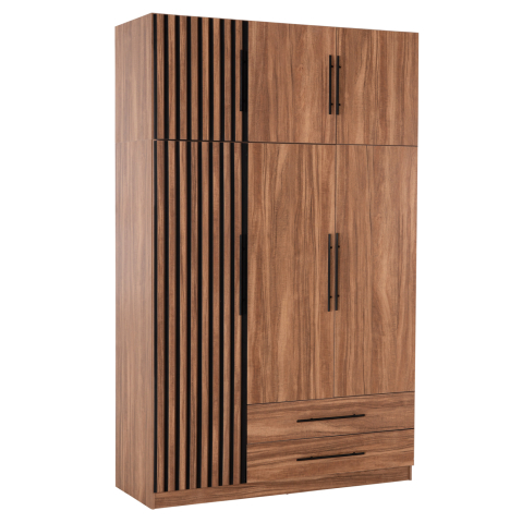 Interior - WARDROBE 3-LEAF WITH LOFT HARRY HM10911.01 MELAMINE IN NATURAL WOOD and BLACK 150x55.5x240Hcm