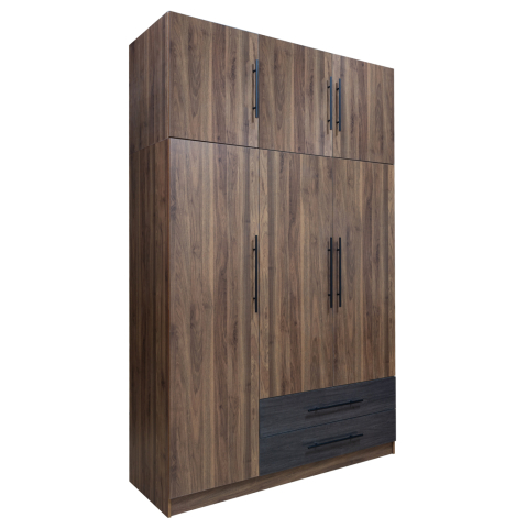 Interior - WARDROBE 3-LEAF WITH UPPER CABINET (LOFT) CARYS HM10887.11 MELAMINE IN WALNUT/ZEBRANO 150x55.5x240Hcm