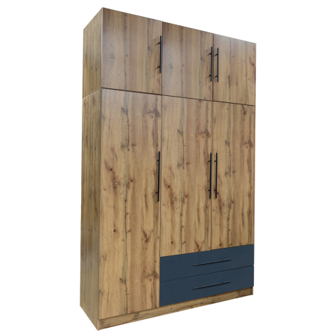 Interior - WARDROBE 3-LEAF WITH UPPER CABINET (LOFT) CARYS HM10887.12 MELAMINE IN NATURAL/GREY 150x55.5x240Hcm
