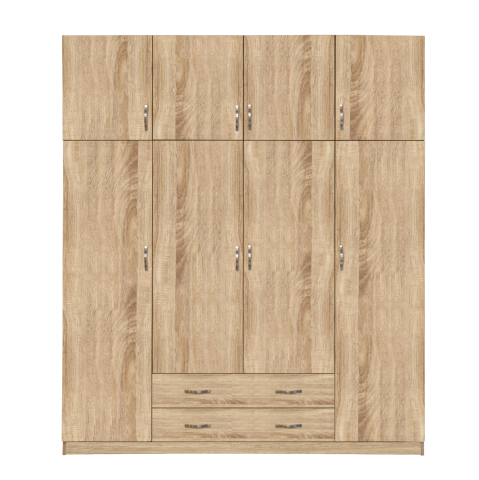 Interior - Wardrobe 4 Door with Loft 200x240x55.5 and 2 drawers sonama