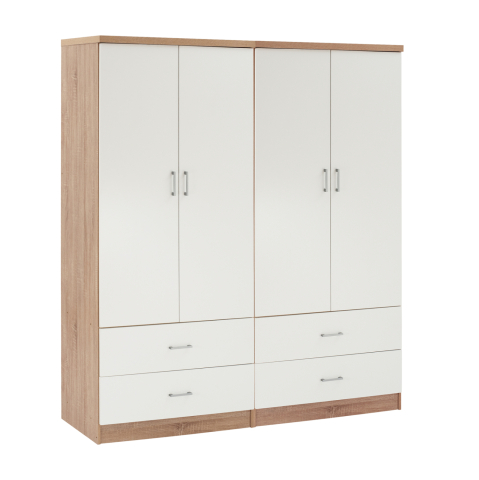 Interior - WARDROBE 4-LEAF WITH 4 DRAWERS REINA HM21257 MELAMINE IN WHITE-SONAMA COLOR 160x42.5x180.5Η