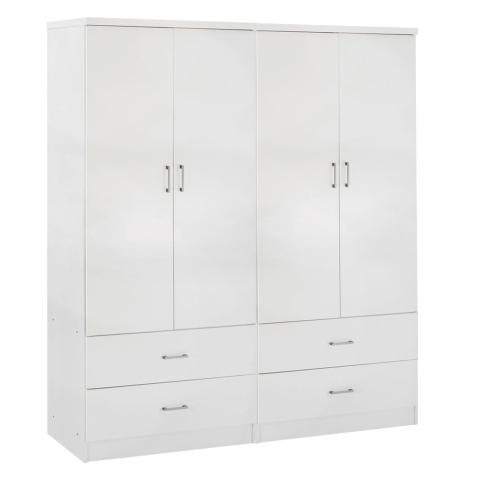 Interior - WARDROBE 4-LEAF WITH 4 DRAWERS REINA HM21258 MELAMINE IN WHITE 160x42.5x180.5Η