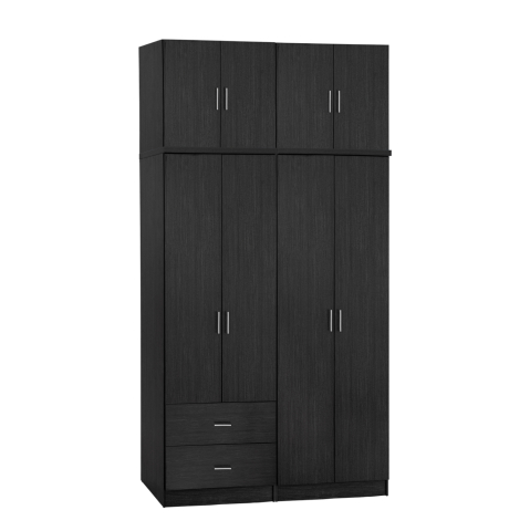 Interior - WARDROBE 4-LEAF WITH LOFT and DRAWERS JENNA HM11355.01 MELAMINE IN ZEBRANO 160x42x241Hcm
