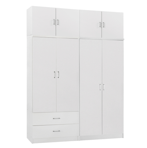 Interior - WARDROBE 4-LEAF WITH LOFT and DRAWERS JENNA HM11355.05 MELAMINE IN WHITE 160x43x240Hcm