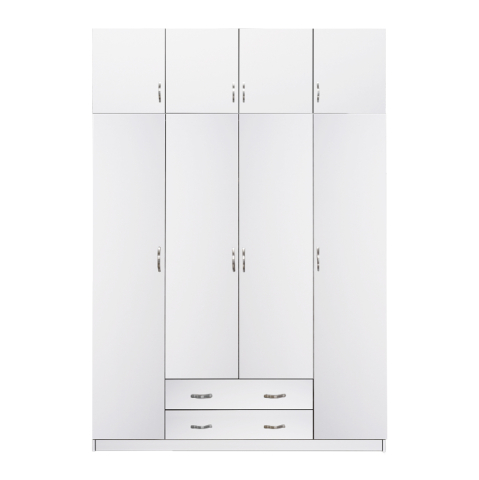 Dulapuri - WARDROBE AZALEA WITH EXTRA UPPER CABINET 4-LEAF HM11224.05 MELAMINE IN WHITE 200x55.5x240Hcm.