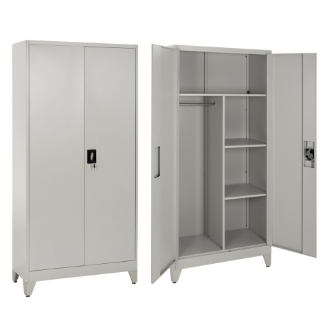 Dulapuri metalice - WARDROBE METALLIC WITH LEGS CLOD HM11998 2-LEAF WITH DIVIDER- LIGHT GREY 90Χ40Χ190Hcm.