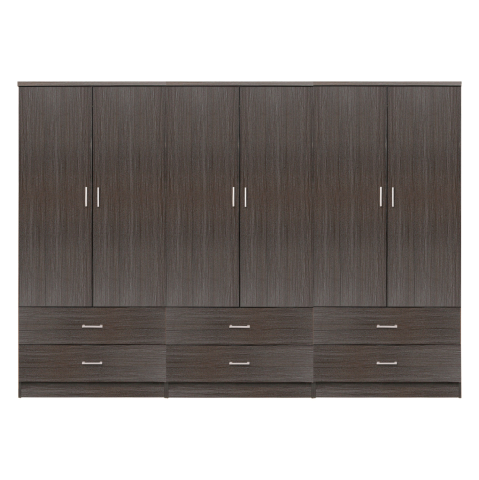 Dulapuri - WARDROBE REINA 6-LEAF WITH 6 DRAWERS FB921060.01 MELAMINE IN ZEBRANO COLOR 240x42x181Hcm.